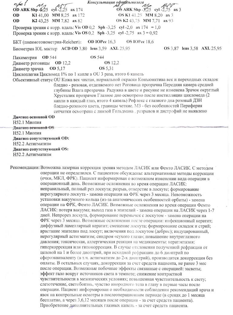Диагностика перед лазерной коррекцией зрения - рекомендован ЛАСИК Диагностика перед лазерной коррекцией зрения - рекомендован ЛАСИК